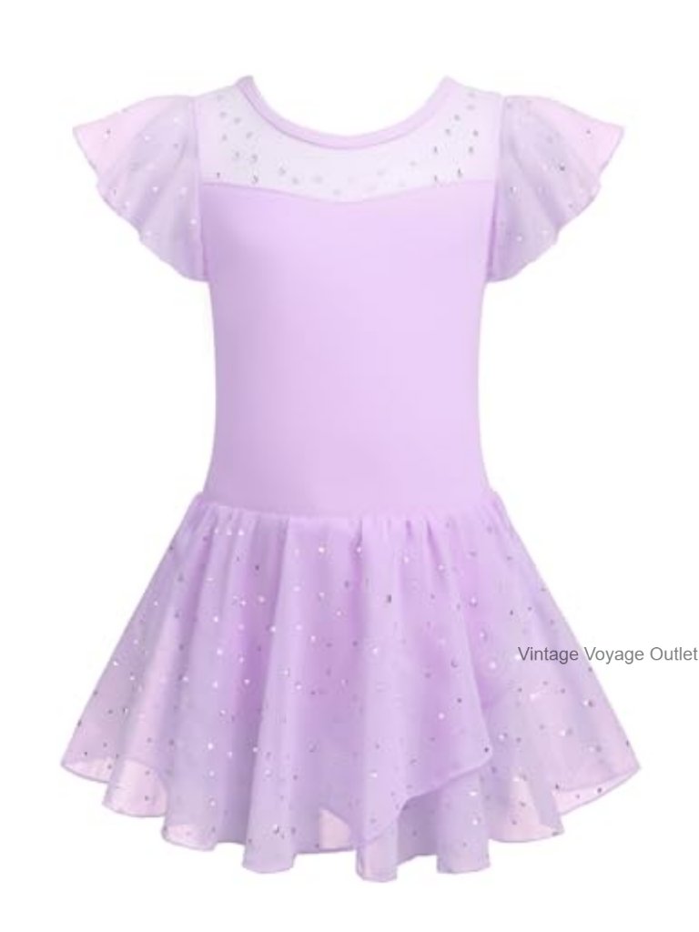Girls Ballet Leotard Ruffle Sleeve Sparkle Dance Dress Toddler Outfit